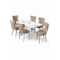 Комплект для столовой Hanah Home Esla White Marble Chrome Cappuccino фото №2 — интернет-магазин Desire.md