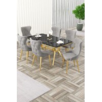 Комплект для столовой Hanah Home Esla Black Marble Gold Grey