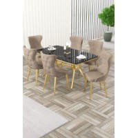 Комплект для столовой Hanah Home Esla Black Marble Gold Cappuccino