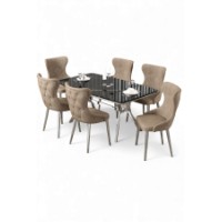 Комплект для столовой Hanah Home Esla Black Marble Chrome Cappuccino фото №2 — интернет-магазин Desire.md
