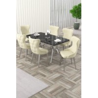Комплект для столовой Hanah Home Esla Black Marble Chrome Cream