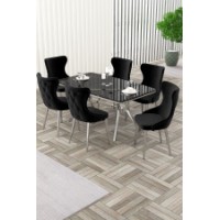 Set mobilă pentru bucătărie Hanah Home Esla Black Marble Chrome Black