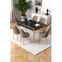 Комплект для столовой Hanah Home Nira Black Marble Gold Cappuccino