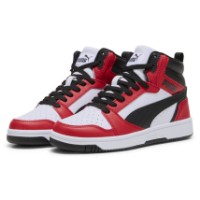 Bocanci pentru copii Puma Rebound V6 Mid Jr Puma White/Puma Black/For All Time Red, s.35.5