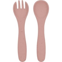 Set lingurita si furculita Beaba Platinum Silicone Blush 2pcs