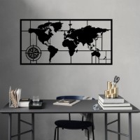 Panou decorativ Wallity World Map Metal Decor 7 Black