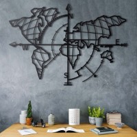 Panou decorativ Wallity World Map Compass Black