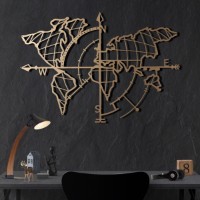 Panou decorativ Wallity World Map Compass Gold
