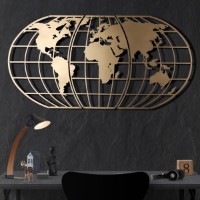 Panou decorativ Wallity World Map Globe Gold
