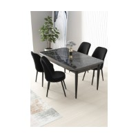 Set mobilă pentru bucătărie Hanah Home Nil Black Marble Black