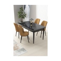 Set mobilă pentru bucătărie Hanah Home Nil Black Marble Cappuccino