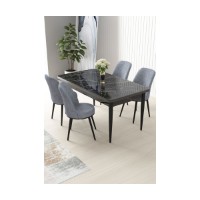 Set mobilă pentru bucătărie Hanah Home Nil Black Marble Grey