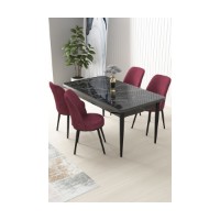 Set mobilă pentru bucătărie Hanah Home Nil Black Marble Burgundy