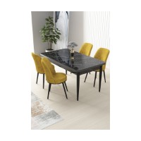 Set mobilă pentru bucătărie Hanah Home Nil Black Marble Mustard