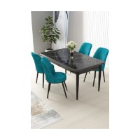 Set mobilă pentru bucătărie Hanah Home Nil Black Marble Turquoise