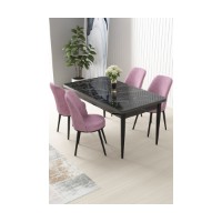 Set mobilă pentru bucătărie Hanah Home Nil Black Marble Pink