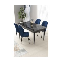 Set mobilă pentru bucătărie Hanah Home Nil Black Marble Navy Blue
