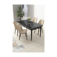 Set mobilă pentru bucătărie Hanah Home Nil Black Marble Cream