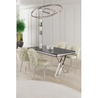 Set mobilă pentru bucătărie Hanah Home Rigel Black Marble Chrome Cream