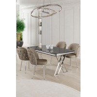 Set mobilă pentru bucătărie Hanah Home Rigel Black Marble Chrome Cappuccino