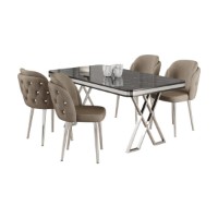 Set mobilă pentru bucătărie Hanah Home Rigel Black Marble Chrome Cappuccino imaginea #2 — magazin online Desire.md