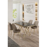 Set mobilă pentru bucătărie Hanah Home Vals Black Marble Gold Cappuccino