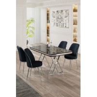Set mobilă pentru bucătărie Hanah Home Vals Black Marble Chrome Anthracite