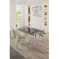 Set mobilă pentru bucătărie Hanah Home Vals Black Marble Chrome Cream