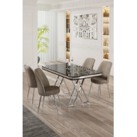 Set mobilă pentru bucătărie Hanah Home Vals Black Marble Chrome Cappuccino