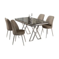 Set mobilă pentru bucătărie Hanah Home Vals Black Marble Chrome Cappuccino imaginea #2 — magazin online Desire.md