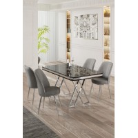 Set mobilă pentru bucătărie Hanah Home Vals Black Marble Chrome Grey