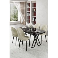 Set mobilă pentru bucătărie Hanah Home Kaye Black Marble Cream