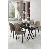 Set mobilă pentru bucătărie Hanah Home Kaye Black Marble Cappuccino
