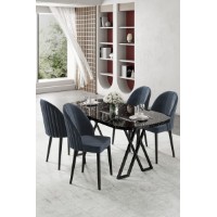 Set mobilă pentru bucătărie Hanah Home Kaye Black Marble Anthracite
