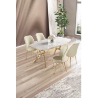 Set mobilă pentru bucătărie Hanah Home Lena White Marble Gold Cream