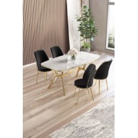 Set mobilă pentru bucătărie Hanah Home Lena White Marble Gold Black