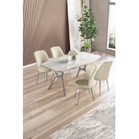 Set mobilă pentru bucătărie Hanah Home Lena White Marble Chrome Cream