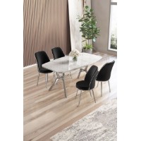 Set mobilă pentru bucătărie Hanah Home Lena White Marble Chrome Black