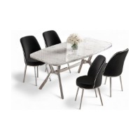 Set mobilă pentru bucătărie Hanah Home Lena White Marble Chrome Black imaginea #2 — magazin online Desire.md