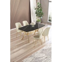Set mobilă pentru bucătărie Hanah Home Lena Black Marble Gold Cream