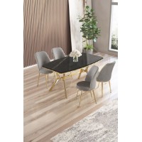 Set mobilă pentru bucătărie Hanah Home Lena Black Marble Gold Grey
