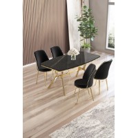 Set mobilă pentru bucătărie Hanah Home Lena Black Marble Gold Black