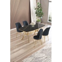 Set mobilă pentru bucătărie Hanah Home Lena Black Marble Gold Anthracite