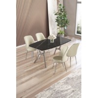 Set mobilă pentru bucătărie Hanah Home Lena Black Marble Chrome Cream