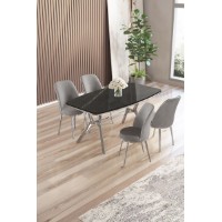 Set mobilă pentru bucătărie Hanah Home Lena Black Marble Chrome Grey
