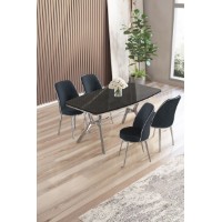 Set mobilă pentru bucătărie Hanah Home Lena Black Marble Chrome Anthracite
