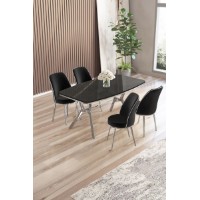 Set mobilă pentru bucătărie Hanah Home Lena Black Marble Chrome Black