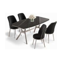 Set mobilă pentru bucătărie Hanah Home Lena Black Marble Chrome Black imaginea #2 — magazin online Desire.md