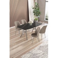 Set mobilă pentru bucătărie Hanah Home Lena Black Marble Chrome Cappuccino