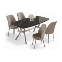Set mobilă pentru bucătărie Hanah Home Lena Black Marble Chrome Cappuccino imaginea #2 — magazin online Desire.md